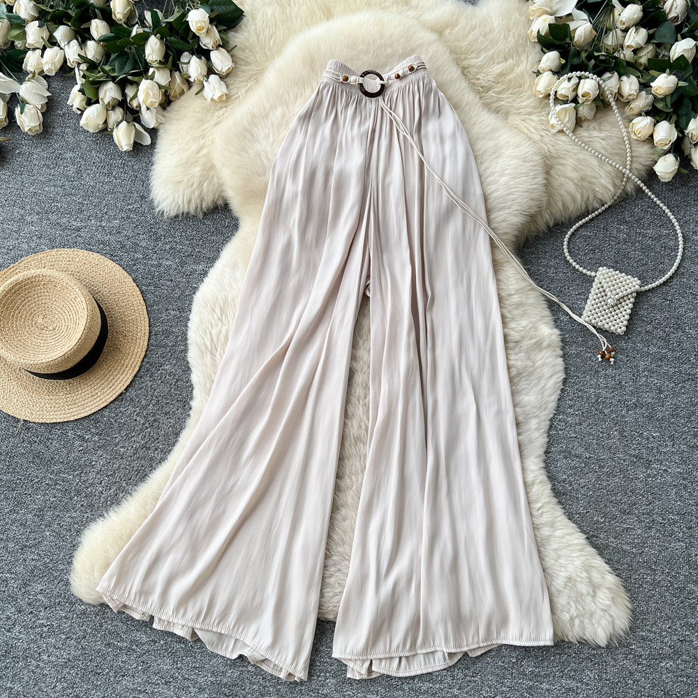 High-Waisted Wide-Leg Pants Korean Style Casual Women's Elastic Waistband Flattering Relaxed Fit For Commuting_ecoleips.com