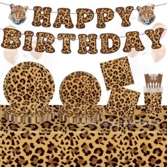 ヒョウ柄パーティー紙皿使い捨て紙コップティッシュ誕生日パーティー食器動物紋路食皿祝日装飾