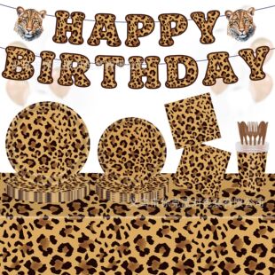 Leopard Print Party Paper Plate Disposable Paper Cup Tissue Birthday Party Tableware Animal Print Plate Holiday Decoration