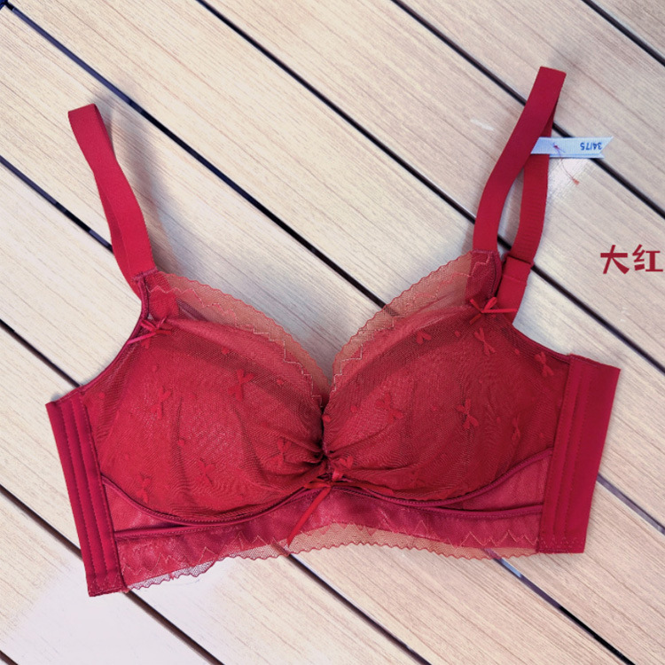 2355 Luz de lujo dulce encaje chica ropa interior las mujeres cómodo inalámbrico proteína pequeño pecho engrosado push up BRA traje