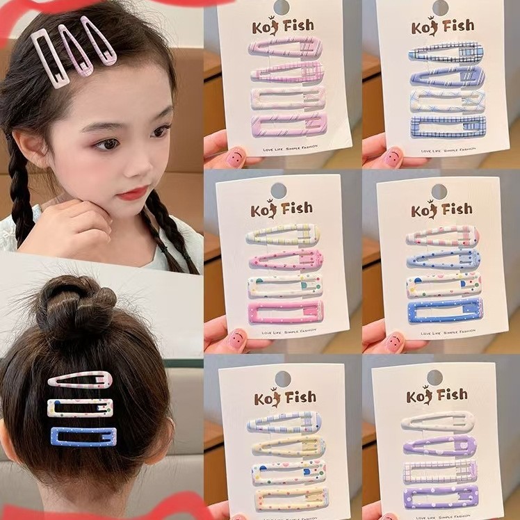 Japanese and Korean Simple Girl Water Drop Bb Clip New Printed Side Fringe Hair Clip Sweet Children's Hairpin Hair Accessory for Women
