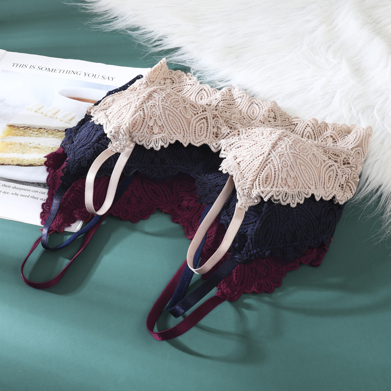 Triángulo Copa ropa interior inalámbrica de las mujeres otoño sexy encaje belleza espalda de tres filas de hebilla sujetador de tamaño libre sujetador image 6