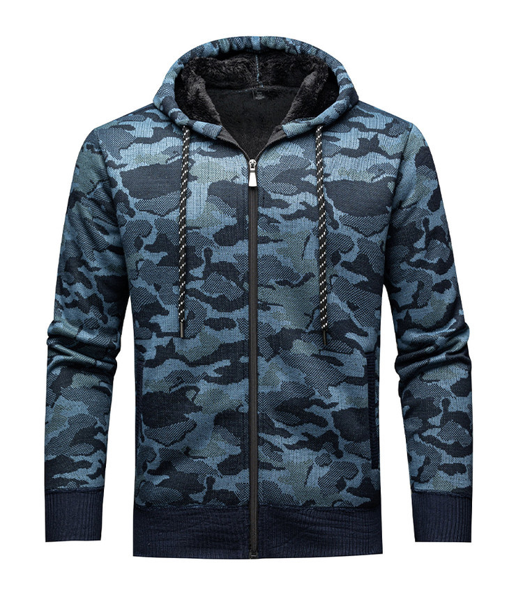 Comercio exterior otoño y invierno nuevo suéter de hombre chaqueta de camisa de punto gruesa cardigan casual chaqueta impresa de camuflaje con capuzas