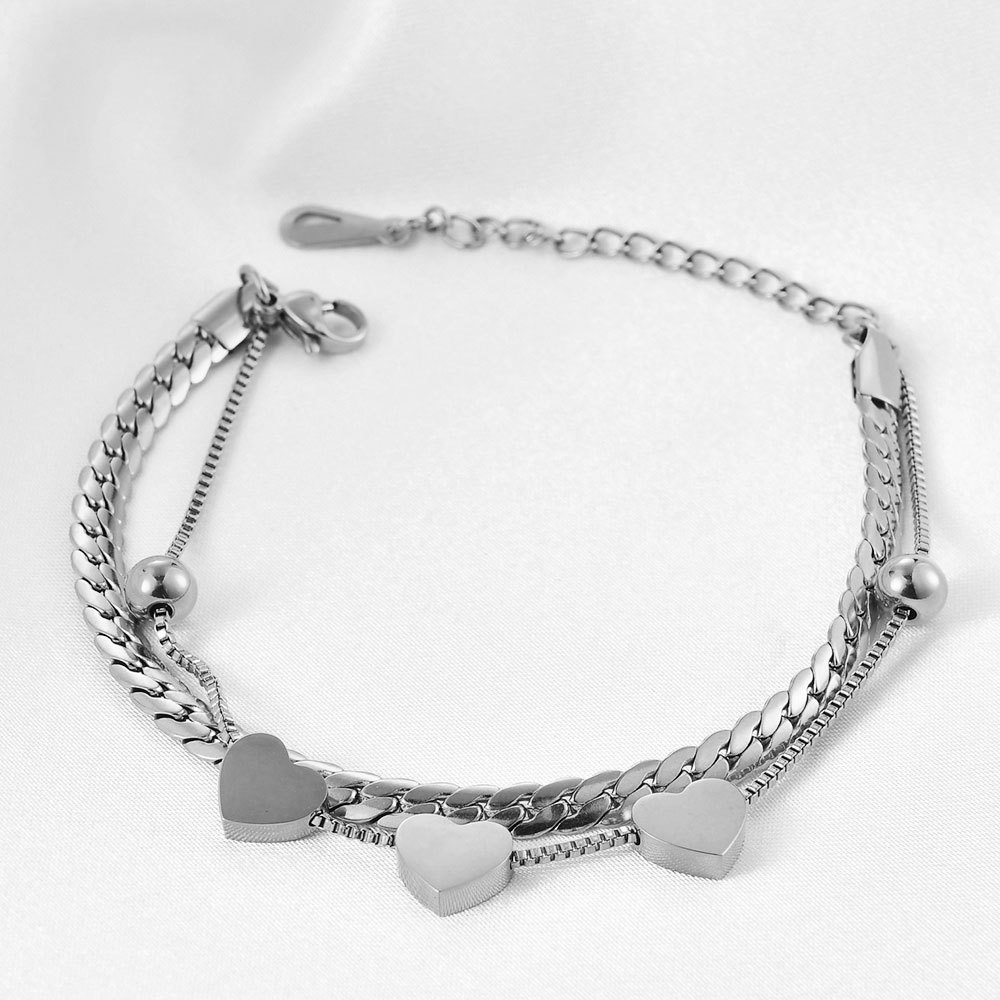 Simple style Heart-shaped stitching chian Titanium Steel Double Layer Bracelet