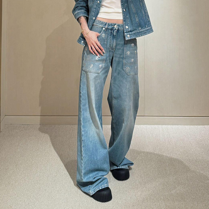 Nanyou High Edition 26 Spring/Summer New Style Lv Silver Sequin Logo Washed High-Waisted Straight-Leg Jeans for Women Nanyou High Edition 26 Spring/Summer New Style Lv Silver Sequin Logo Washed High-Waisted Straight-Leg Jeans for Women