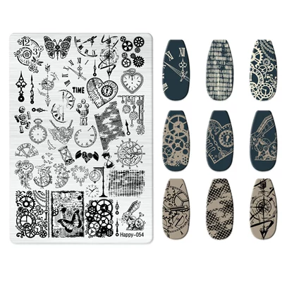 Cartoon Line Frosted Stamping Plate – Dırnaq bəzəkləri - happy-054-with-back-plate