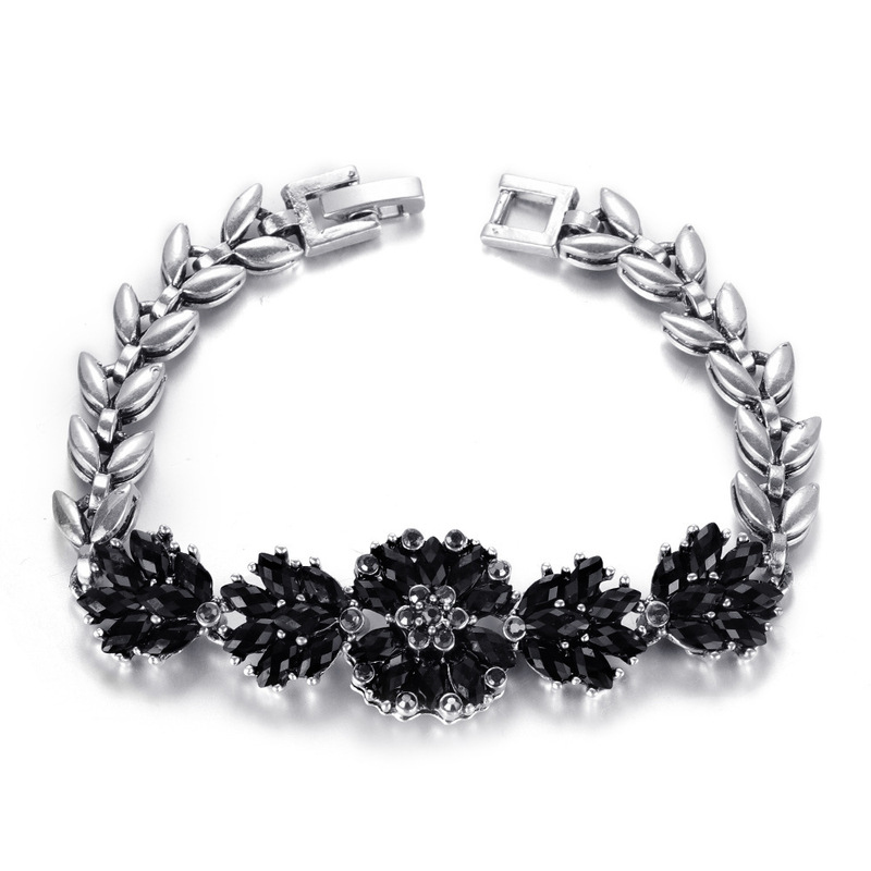 Wholesale bohemian style resin flower shape bracelet Diamond black gem bracelet personality retro bracelet