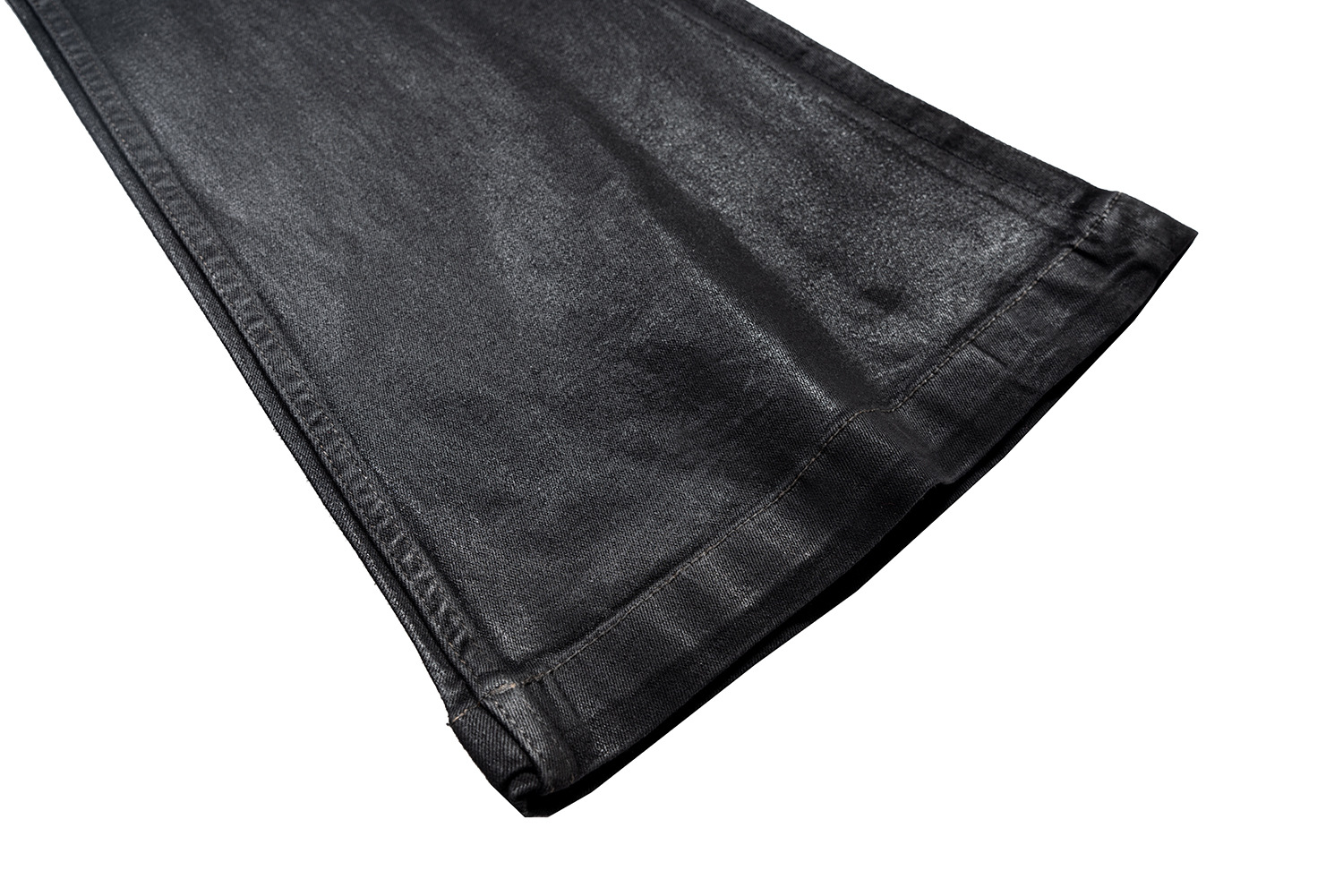 Jean évasé en similicuir enduit pour homme – Pantalon large délavé vintage (90 % coton, M-XXL, noir)_voghion.com