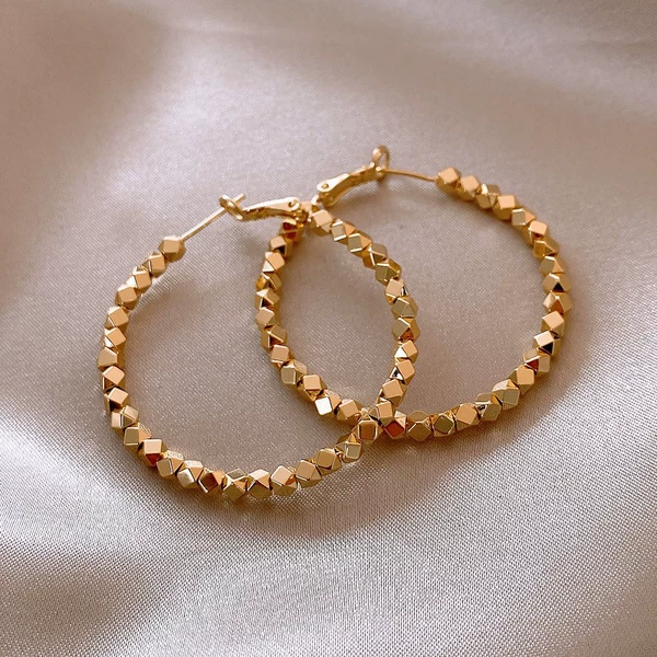 4cm golden diamond beaded circles-ear buckles