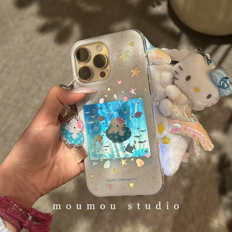 Cute Blue Ocean Swimming Ring Cat Fish Suitable for Iphone16Promax Apple 15 Mobile Phone Case 14 New Style