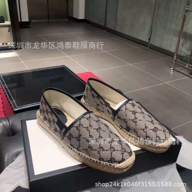 24新型G家刺繍プリント漁師靴2024年秋編みゴム底皮面浅口レジャー婦人靴|undefined