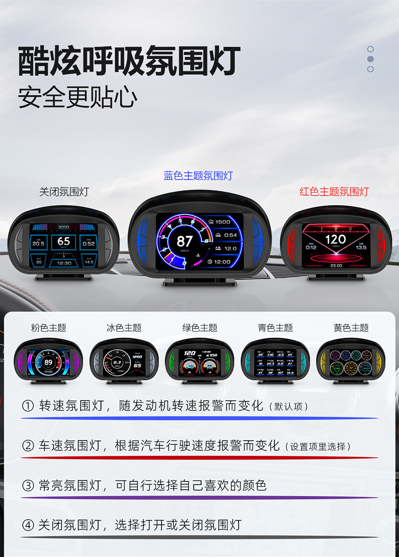 Car Hud Automotive Lcd Instrument Water Temperature and Rpm Multi-Function P2 High-Definition Display Head-Up Display