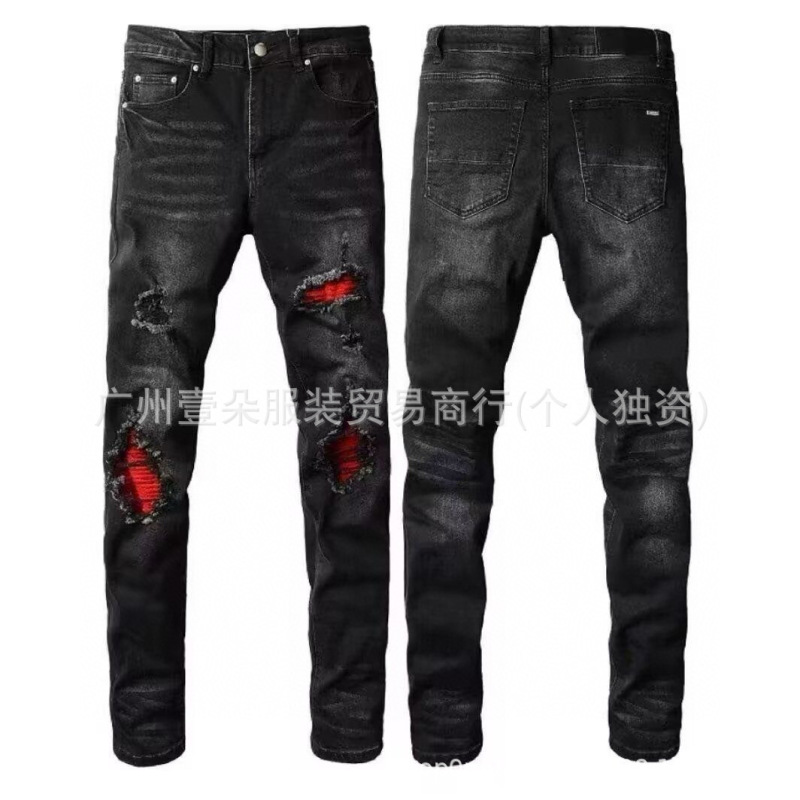美式高街高品质AM字母刺绣牛仔裤男百搭修身洗水小脚长裤网红同款|undefined