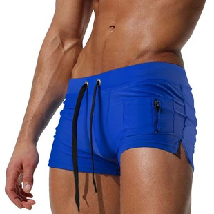 Foreign Trade Popular Lycra Fabric Low-Waist Contrasting Color Quick-Drying Swimming Trunks Men's Fitness Sportswear Factory Direct Sales