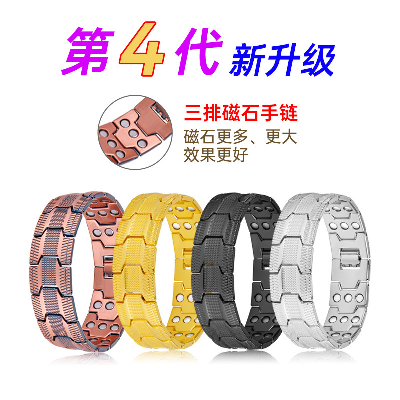 Cross-Border European and American Square Wide Magnetic Bracelet for Men, Zinc Alloy Electroplated Magnetic Handmade Jewelry Wholesale
