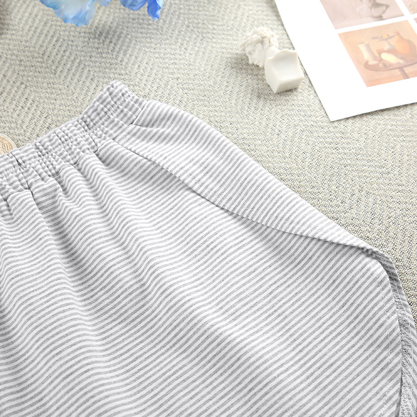245g Weight Short Sleeve Sleeve Length Pajamas Lingerie Type Pullovers Placket Type Cotton, Polyester Fabric Type Short Top Length Shorts Sets Sets Type 2 Pieces Set Quantity Home Occasion Collarless Neckline Breathable Function Loose Fit Type Stripe Pattern Summer, Spring Season Women's Gender Casual Style Home Women's Casual Stripe Cotton Polyester Shorts Sets Pajama Sets 11