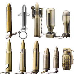 子彈魚雷手雷鑰匙扣萬次火柴煤油打火機 跨境導彈酒開金屬煤油機