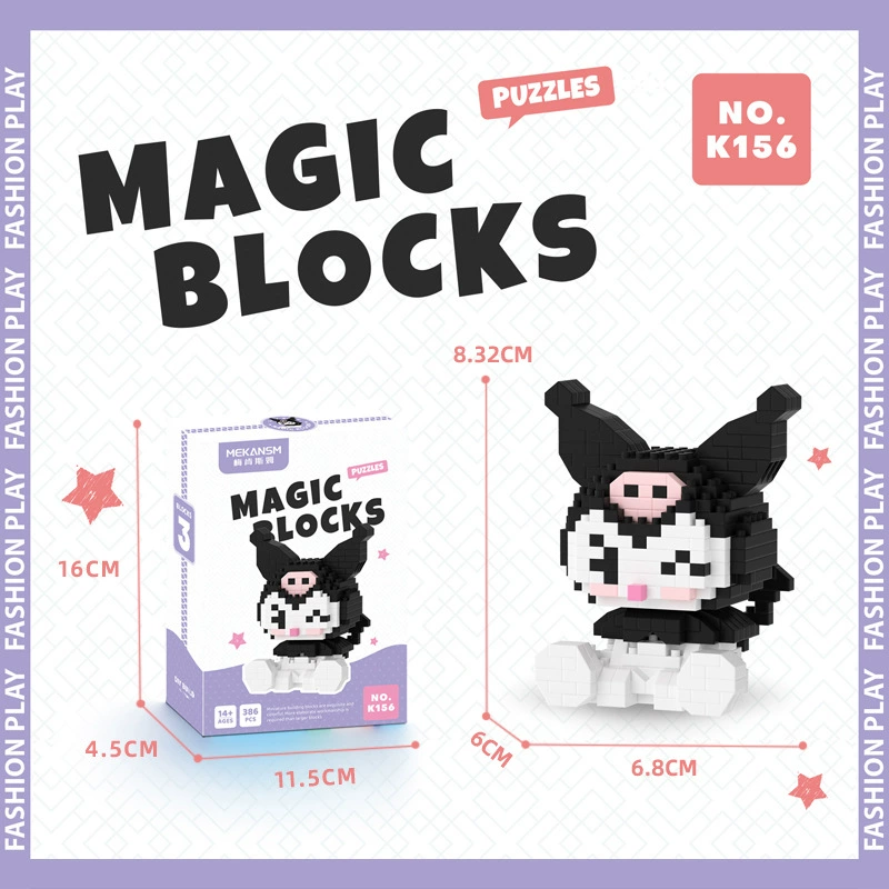 Mini Bricks Cartoon Constructor Set, Sanrio-style Characters, Multiple Models (188–626 pcs)