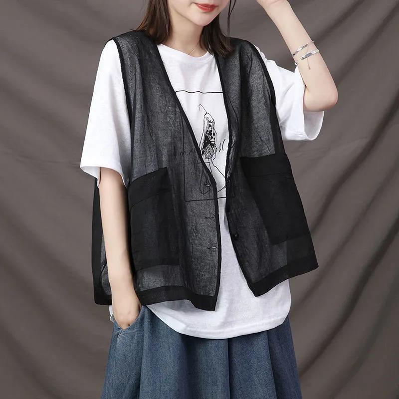 Plus-Size Artistic Casual Cardigan Vest for Women, Autumn Thin Cardigan Outerwear Versatile Sleeveless Vest Plus-Size Artistic Casual Cardigan Vest for Women, Autumn Thin Cardigan Outerwear Versatile Sleeveless Vest