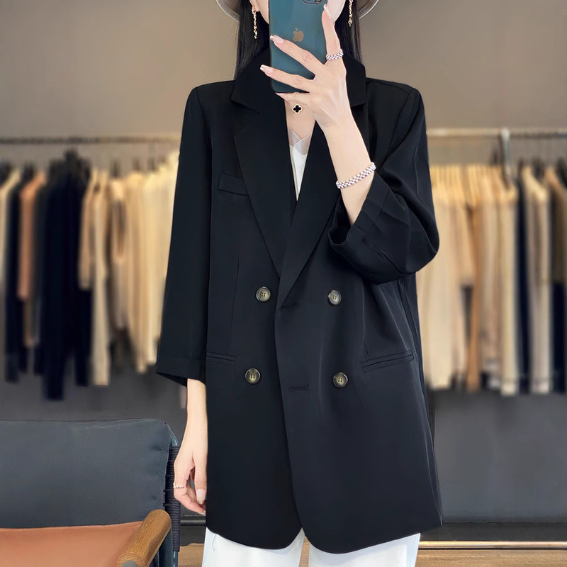Women's Suit Jacket for Spring and Autumn 2024, New Thin Style, Versatile Design, Light Luxury Casual Double-Breasted