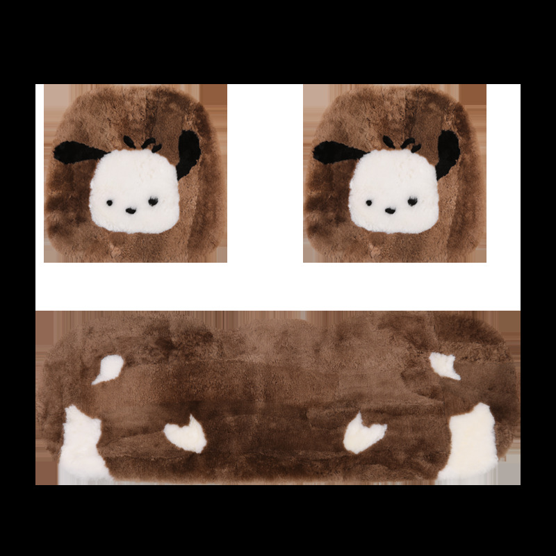 Pure wool car cushion single piece winter fur integrated three-piece car cushion warm plush seat cushion rear row strip