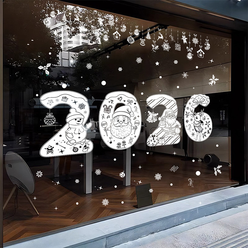 Christmas Snowflake Window Sticker Reindeer Holiday Decoration_voghion.com