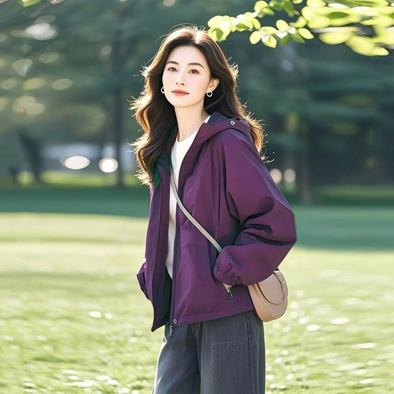 2025春装爆款独特连帽冲锋衣宽松外套女春季百搭通勤休闲小众夹克|undefined