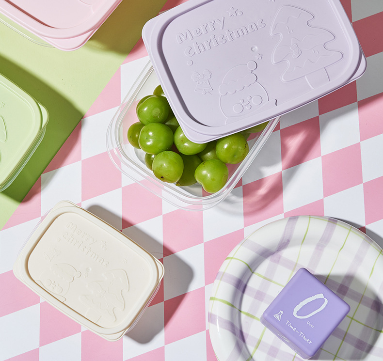 FaSoLa Life 多巴胺長方形四件組 (大+中+小+迷你)保鮮盒 混色粉 食品級方形密封盒 外帶水果便當盒