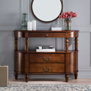 American Solid Wood Entrance Cabinet Dining Side Storage Cabinet European Semi-Circle Entrance Table Aisle Wall Cabinet End View Table