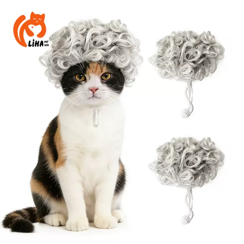 爆款宠物假发可跨境小尺寸灰色爆炸头万圣节cosplay道具拍照头饰