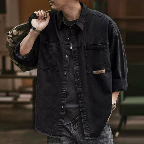 Cross-border American retro casual men's workwear shirt jacket 2026 spring/autumn loose-fitting trendy brand men's long-sleeve shirt