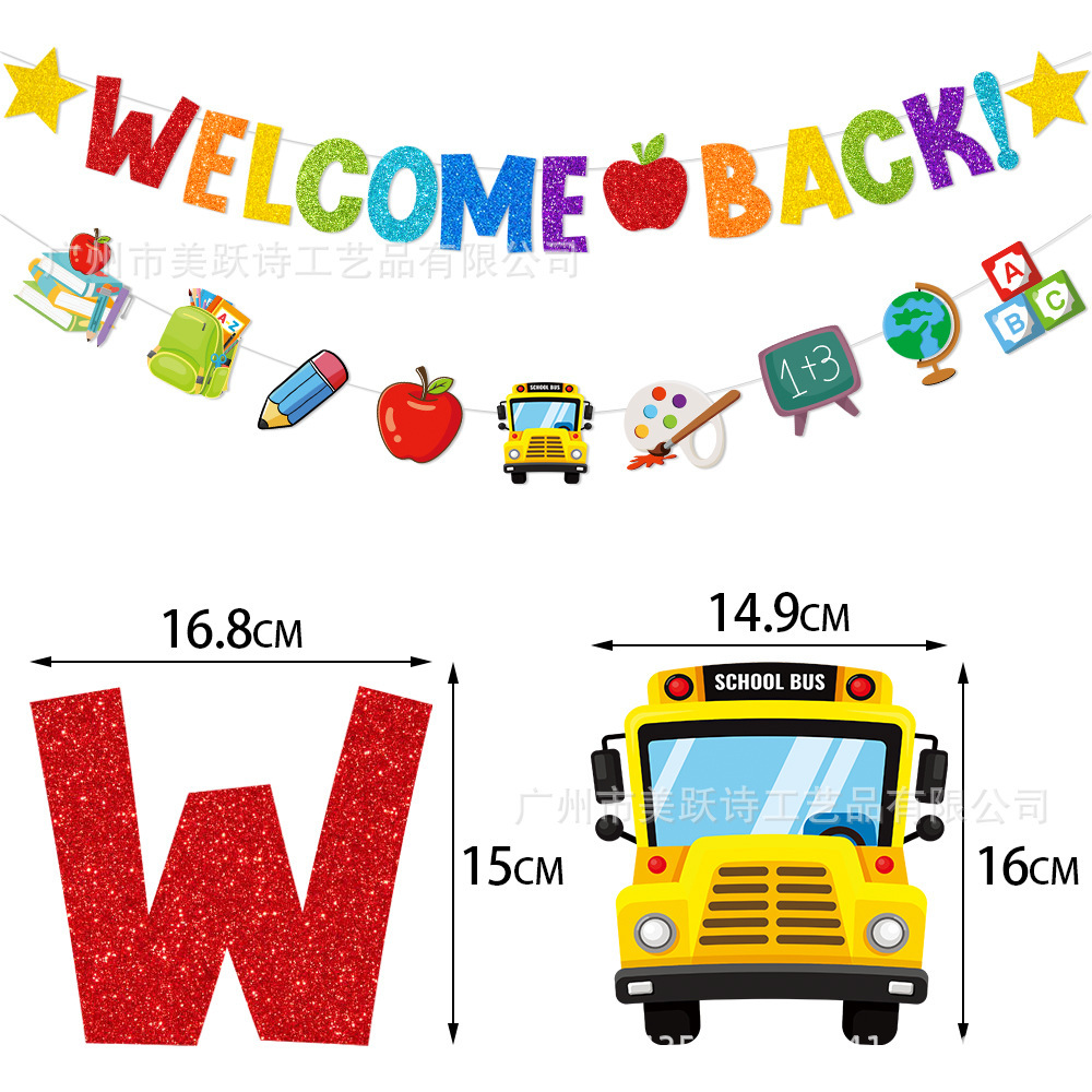 Nueva Bandera de tirón de decoración de fiesta de regreso a la escuela NOSOTROS VOLVER tire de la bandera de tirón de flores suministros de decoración de temporada de apertura de jardín de infantes