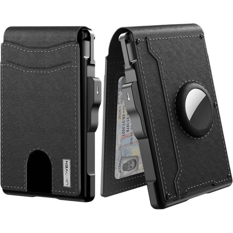 Wallet Men's Card Bag Long Airtag Card Bag Large Capacity Card Space Flip Carbon Fiber Metal Card Box_voghion.com