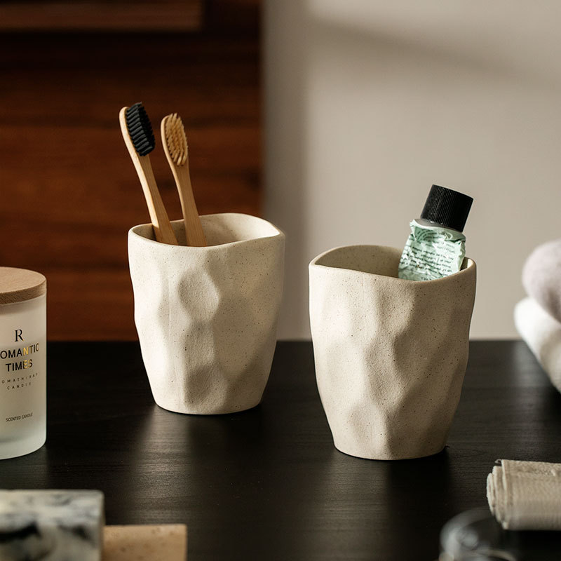 高価値インわびさび風粗陶器マウスウォッシュカップホテルB&B家庭用マウスウォッシュカップ歯ブラシカップ|undefined