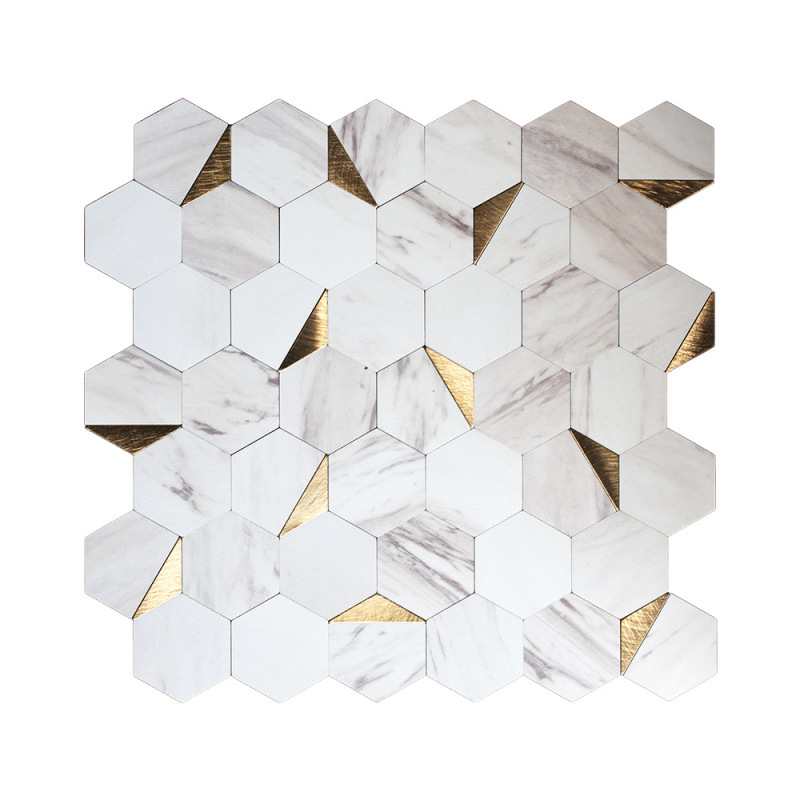 Background Decorative Stickers Waterproof and Moisture-Proof Bathroom Kitchen Living Room Wallpaper Metal Mosaic 3D Stereo Wall Stickers Self-Adhesive