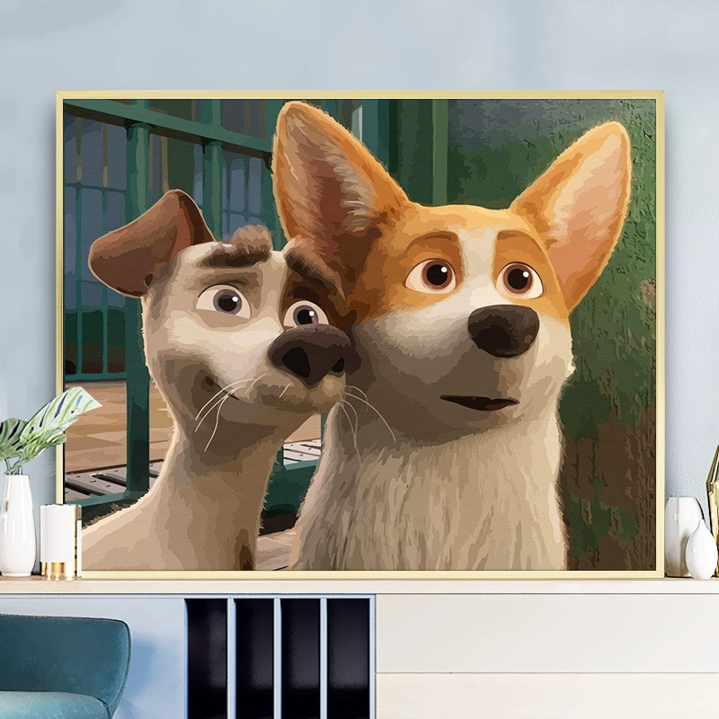 Цифровая картина маслом ручной росписью заполнение цвета, Queen's Corgi Anime мультфильм детское декоративное масло