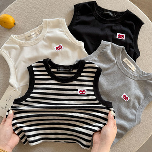 New Children's Vest Men's Summer New Children's Sleeveless T-shirt Love Baby Striped I-shaped Vest Women's Thin
