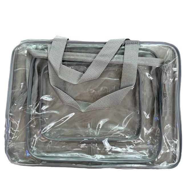PVC bolsa de lavado transparente de tres piezas multi-funcional impermeable Portátil Bolsa de almacenamiento bolsa de viaje traje impreso logotipo