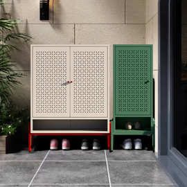 2024新款门口透气鞋柜家用好看中古风大容量防尘收纳多层钢制鞋柜