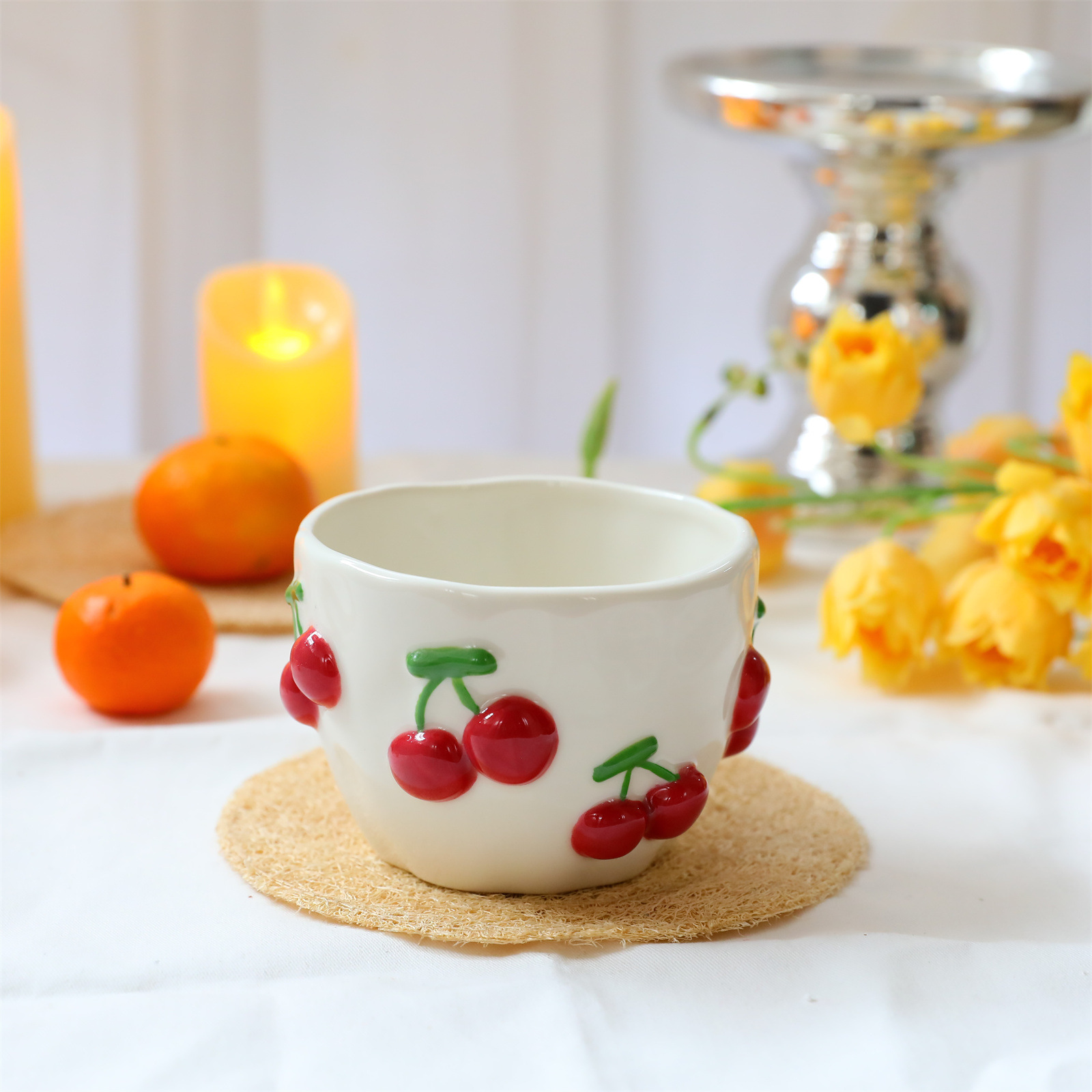 780g Weight Mug Kitchen and drinking utensils 1 Piece Quantity Banquet, Party Occasion ceramics Material Cherry Pattern Casual, Elegant, Cute Style Casual Elegant Cute Cherry Ceramics Mug 1 Piece 15