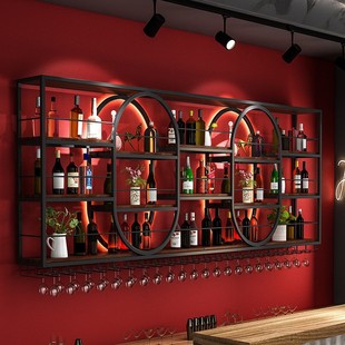 Living Room Bar Restaurant Decoration Wall-Mounted Red Wine Display Rack Bar Wine Rack Iron Wall-Mounted Wine Cabinet Storage Rack