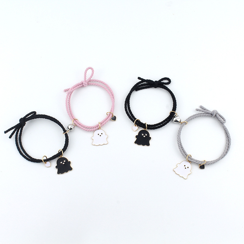 Cute Ghost Love Magnetic Couple Bracelet Ins Japanese and Korean BFF Pair of Small Rubber Band Halloween Accessories
