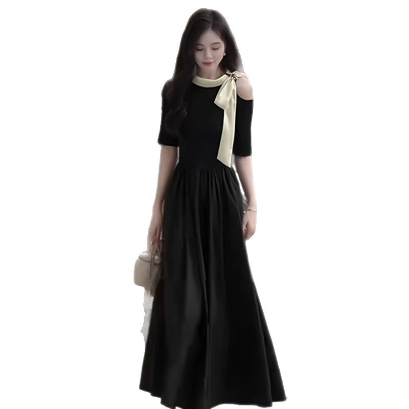 气质名媛女神范黑色连衣裙2025感法式礼服长款裙子D1840|undefined