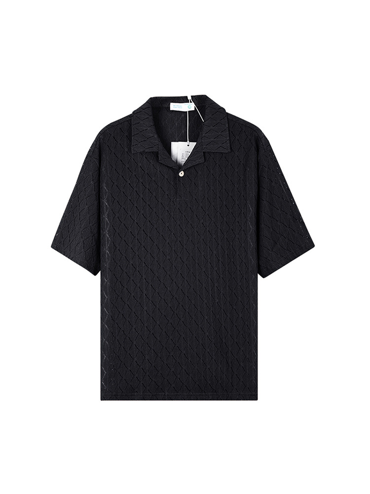 Camisa delgada de manga corta hueca transpirable Camisa de polo suelta de secado rápido de alta calidad para hombres Camisa de media manga Camisa de verano