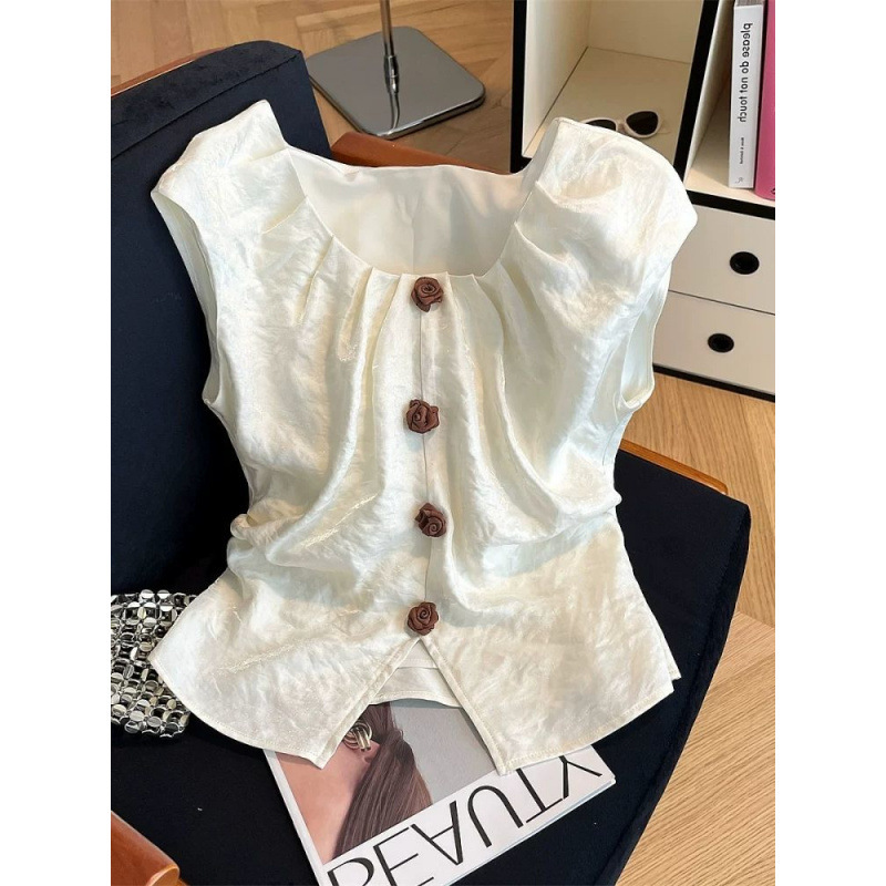 Fashion 2025 Niche Women's Three-Dimensional Floral Sleeveless Shirt Summer French High-End Slimming Top Stunning