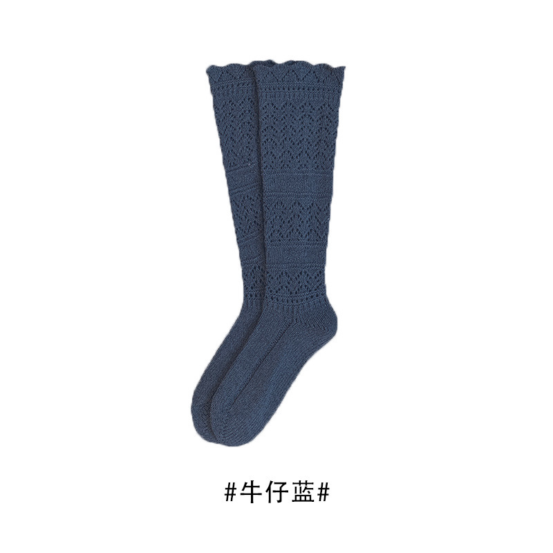 堆堆袜子女秋冬复古潮流针织镂空韩系小腿袜花边长筒袜日系中筒袜|undefined