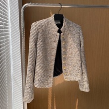 韩式风复古2023早秋季新款粗花呢夹克单排扣长袖女式休闲短外套