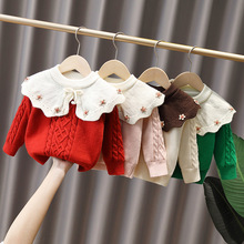 一件代发女童毛衣2022秋冬款加绒加绒宝宝保暖百搭时髦立体针织衫