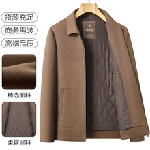 恒源详高档冬季针织加棉翻领夹克衫中老年纯色休闲宽松保暖外套男