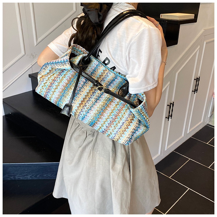 Beach vacation bag 2025 New style trendy and fashionable single-shoulder bag, large-capacity tote bag, hand-woven straw bag undefined